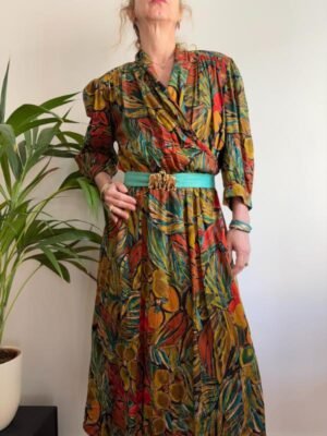 vintage floral midi dress with dreapped top