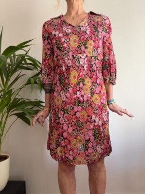Alternative view of 70's vintage floral metallic textured mini dress