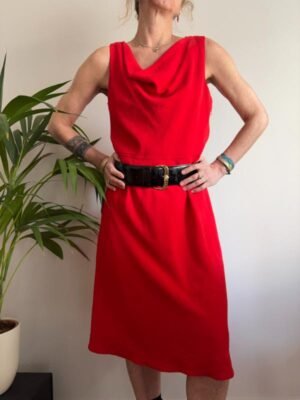 vintage DKNY red straight line dress with drapped front