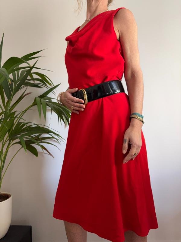 vintage DKNY red straight line dress with drapped front - Image 3