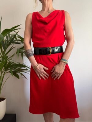 Alternative view of vintage DKNY red straight line dress with drapped front