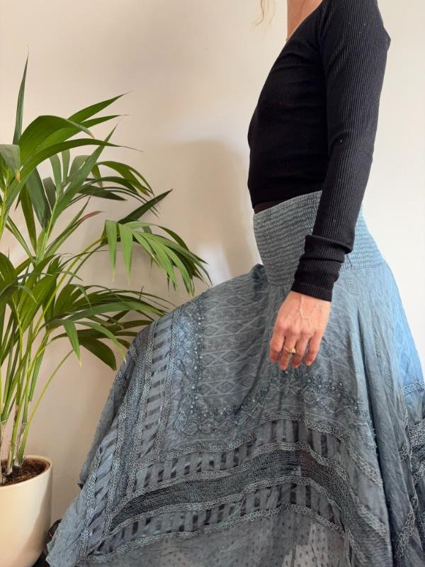 vintage boho light blue & grey maxi asymmetric skirt - Image 2