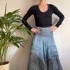vintage boho light blue & grey maxi asymmetric skirt