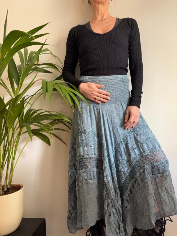 vintage boho light blue & grey maxi asymmetric skirt - Image 4
