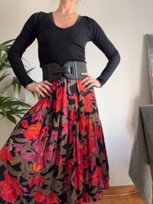 80's vintage floral skirt with pleats and elastic waist