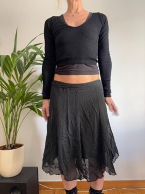 vintage viscose black & white polka dot flare skirt with side belt