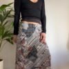 vintage y2k viscose light grey patterned midi skirt