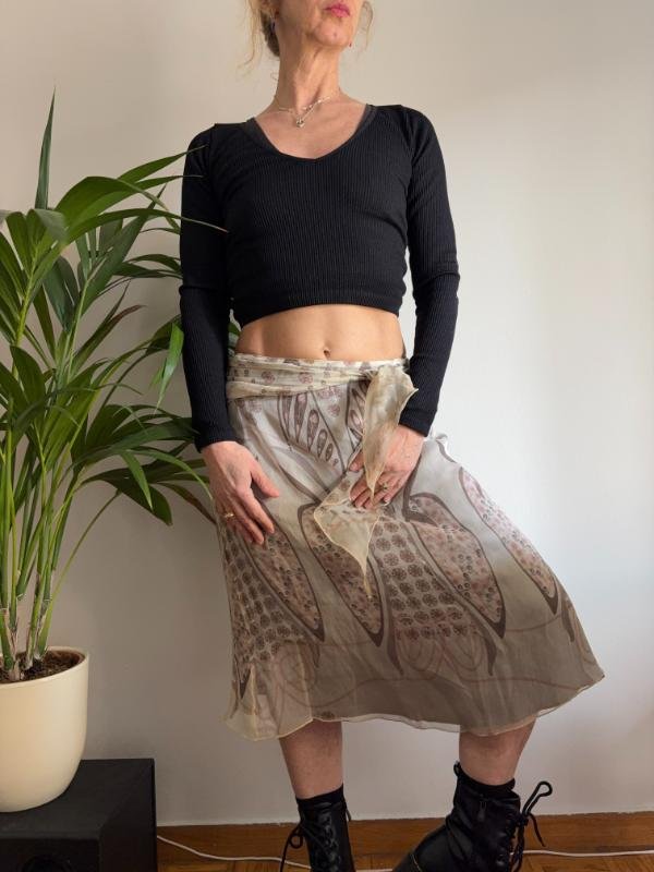 vintage y2k silk ivoire patterned midi skirt - Image 4