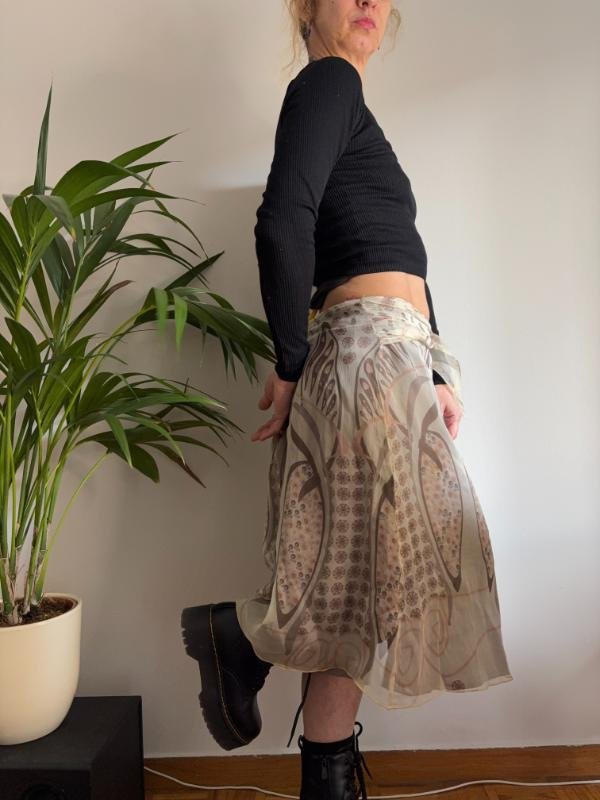 vintage y2k silk ivoire patterned midi skirt - Image 3