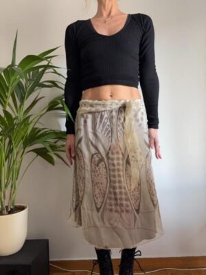 Alternative view of vintage y2k silk ivoire patterned midi skirt