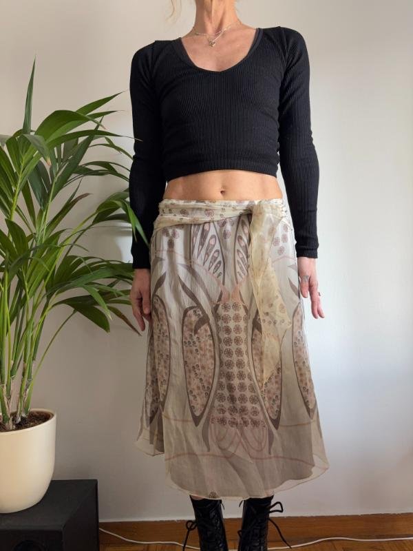 vintage y2k silk ivoire patterned midi skirt - Image 2