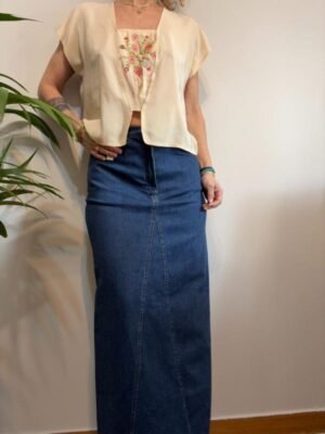 vintage denim super maxi stretch skirt
