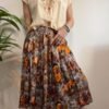 vintage floral pleated midi skirt