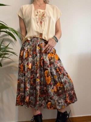 vintage floral pleated midi skirt