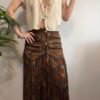 vintage high waisted pleated midi skirt with abstract leaf print and drapped front
