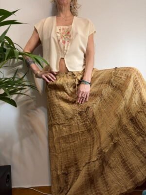 Alternative view of vintage beige boho super maxi skirt with metallic fibres elastic waist