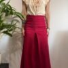 vintage corduroy red cotton maxi stretch skirt with pleats