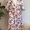 vintage floral midi dress with a belt and elastic waist