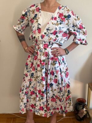 Alternative view of vintage floral midi dress with a belt and elastic waist