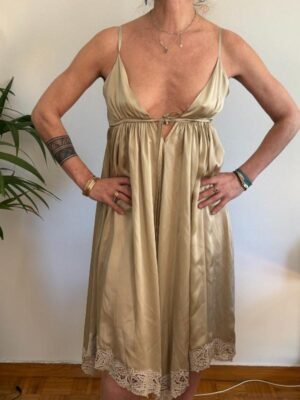 vintage silk champagne lingerie dress with lace hem
