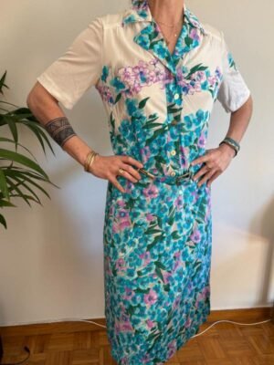 80's vintage floral midi dress with a belt
