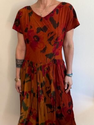 90's vintage floral midi dress in earthy colors