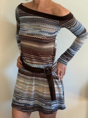 Alternative view of y2k deadstock elastic stripped off shoulders mini dress with a belt