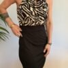 y2k zebra print halter dress with black fitted skirt