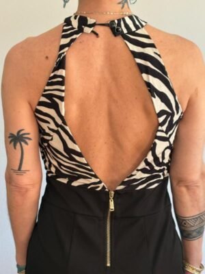 Alternative view of y2k zebra print halter dress with black fitted skirt