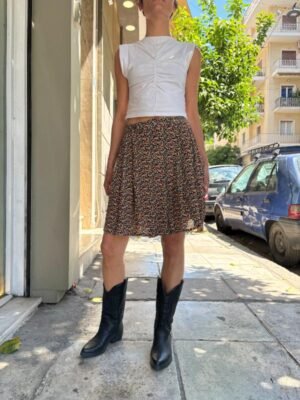 vintage viscose floral mini flare skirt