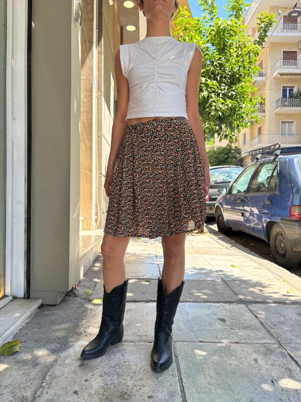 vintage viscose floral mini flare skirt