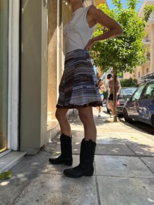 Alternative view of y2k deadstock mini geometric stretch flare skirt