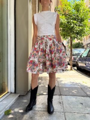 vintage floral flare mini skirt