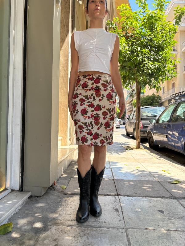 vintage ivory jacquard skirt with roses print - Image 2