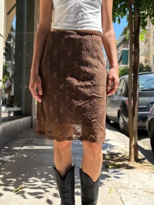 y2k deadstock brown lace skirt with elastic waist