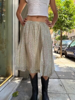 vintage floral midi skirt with side pleats