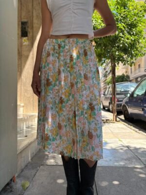 vintage floral midi skirt with pleats