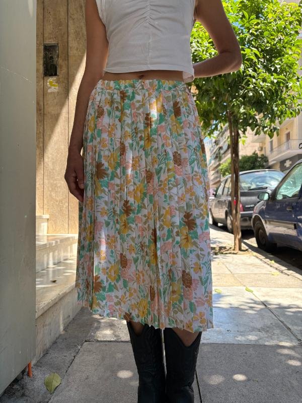 vintage floral midi skirt with pleats