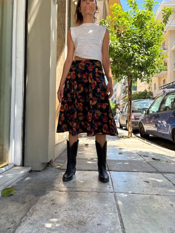 vintage black floral flare skirt - Image 3