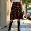vintage black floral flare skirt
