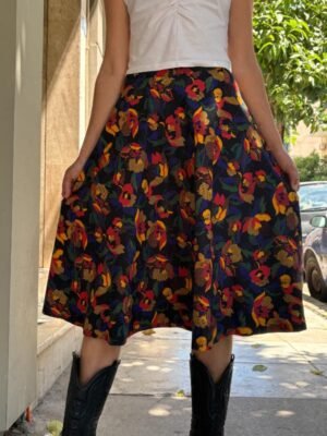 Alternative view of vintage black floral flare skirt