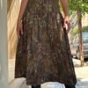 90's vintage viscose blend abstract patterned midi skirt with pleats in earthy tones