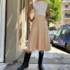 vintage beige jacquard high waisted flare skirt