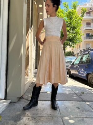 vintage beige jacquard high waisted flare skirt