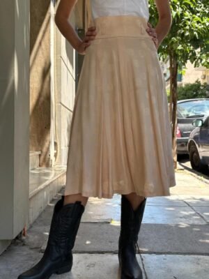Alternative view of vintage beige jacquard high waisted flare skirt