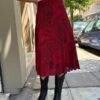 vintage red paisly midi pleated skirt