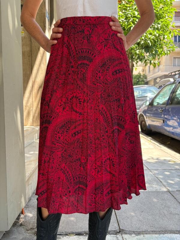 vintage red paisely midi pleated skirt - Image 3