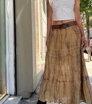 Alternative view of vintage beige boho super maxi skirt with metallic fibres elastic waist