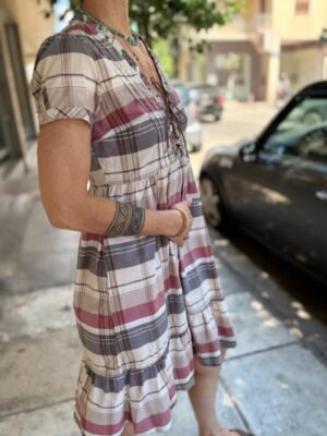 Alternative view of y2k stripped dress with frill hemline and deep V neck