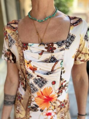 y2k jersey  floral print midi asymmetric dress with square neckline - Image 7